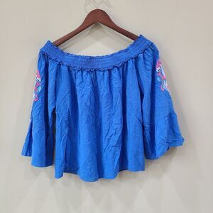 Lilly Pulitzer Moira Off the Shoulder Top Small Blue Embroidered Resort Wear